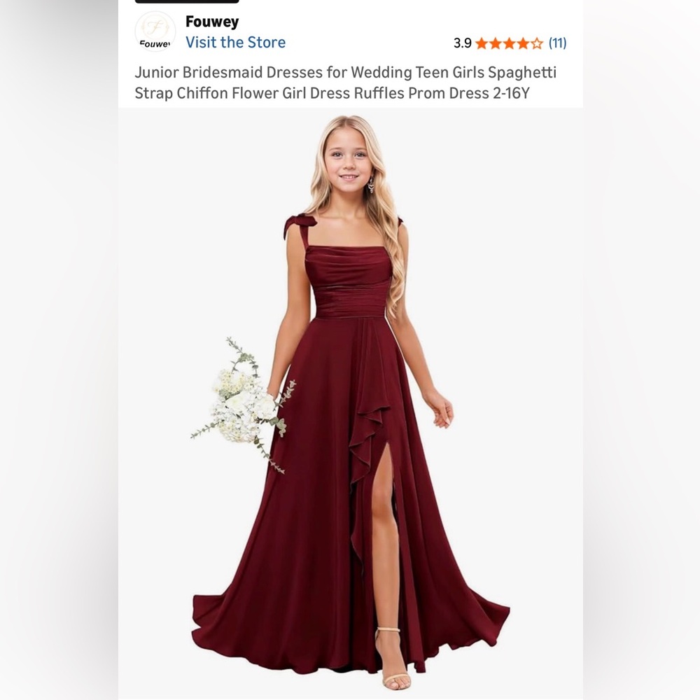 Girls' Burgundy Spaghetti Strap Formal Dress